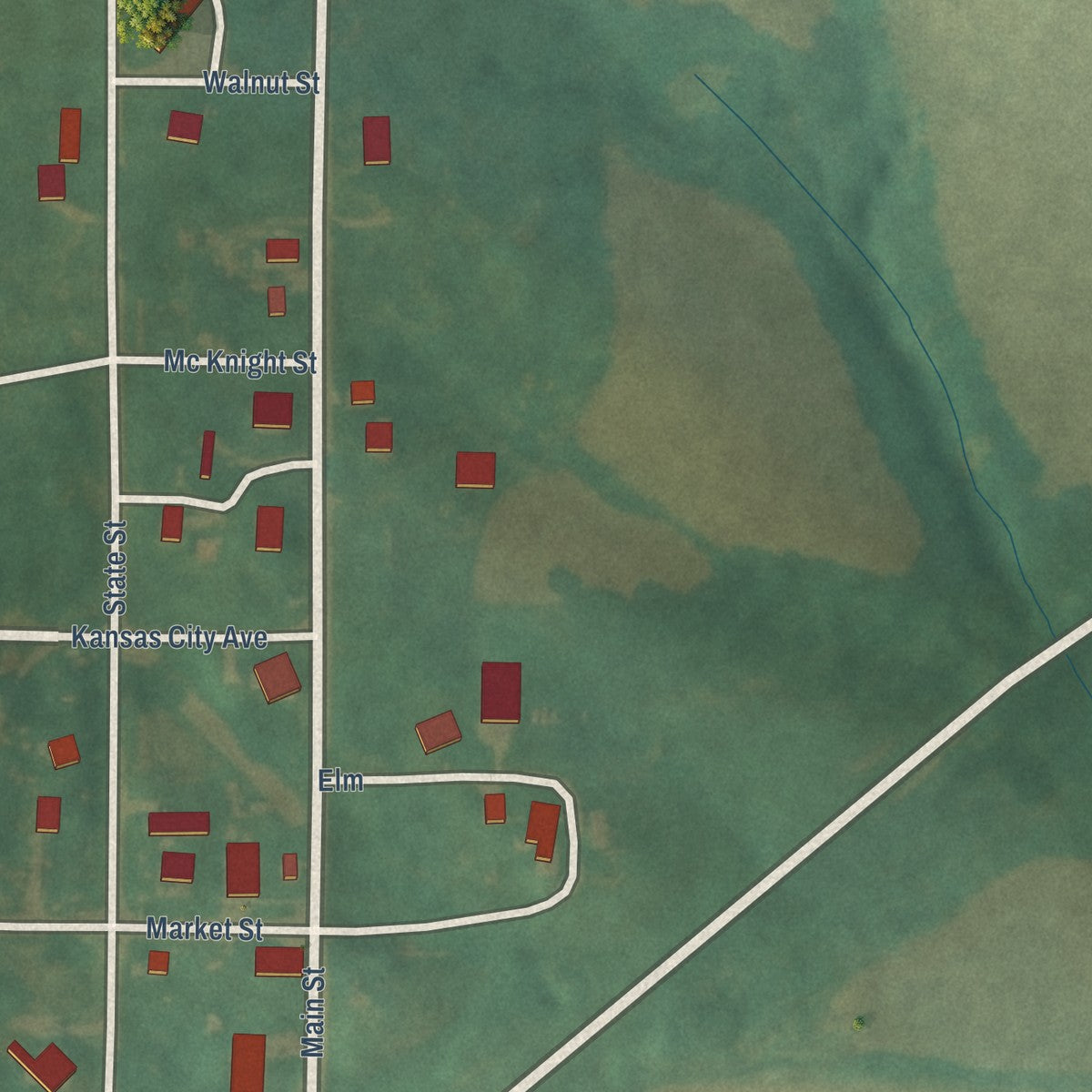 Close-up of the map of Benton, Iowa print showing street and building detail
