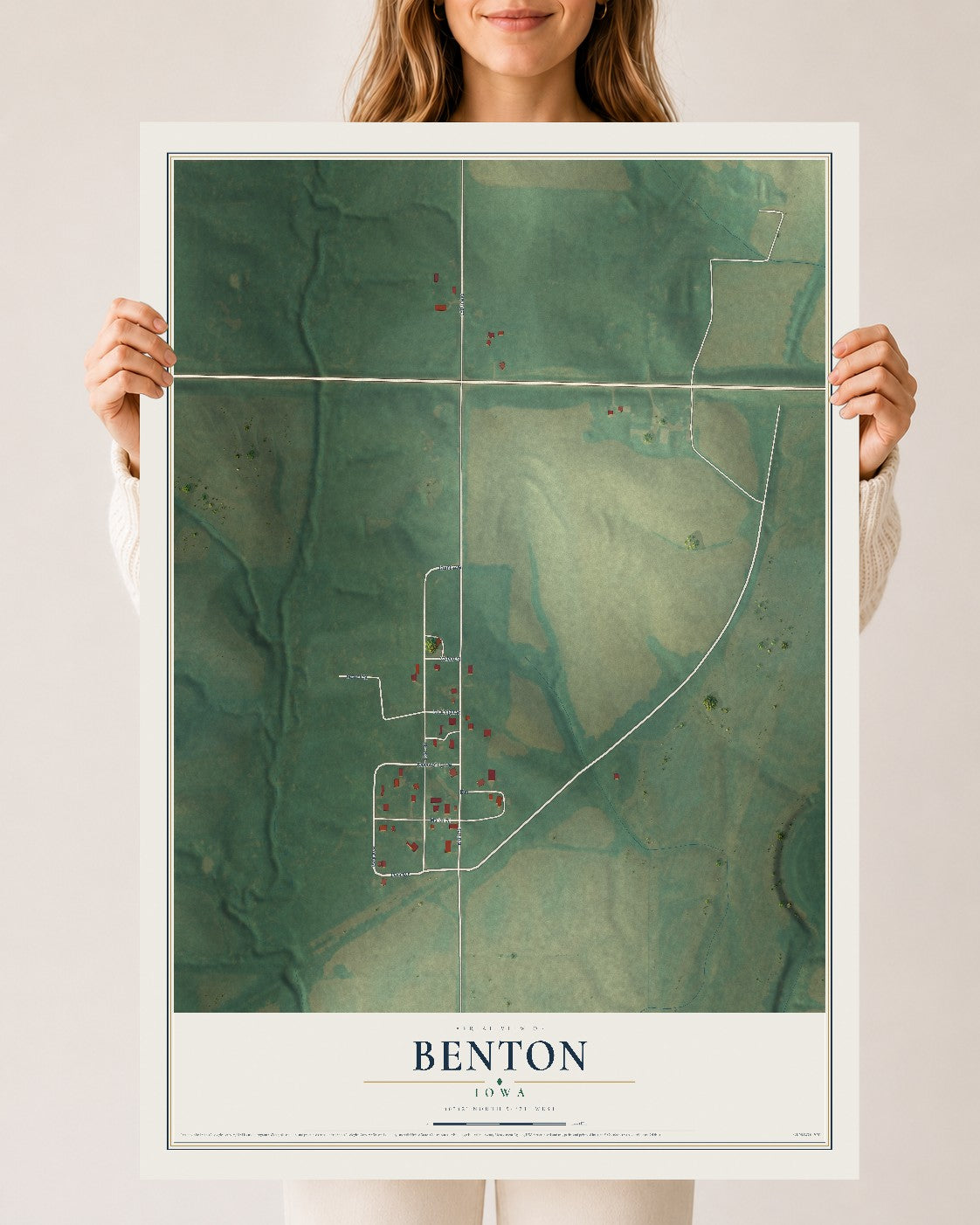 Map of Benton, Iowa, 24 x 36 inch unframed archival matte print