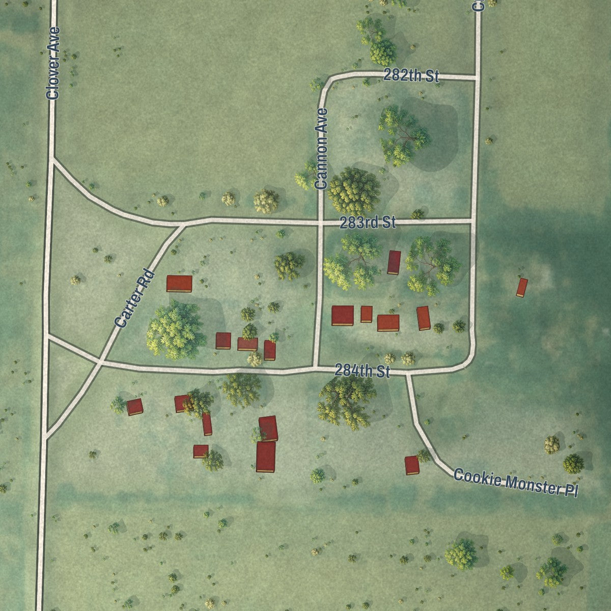 Close-up of the map of Berkley, Iowa print showing street and building detail