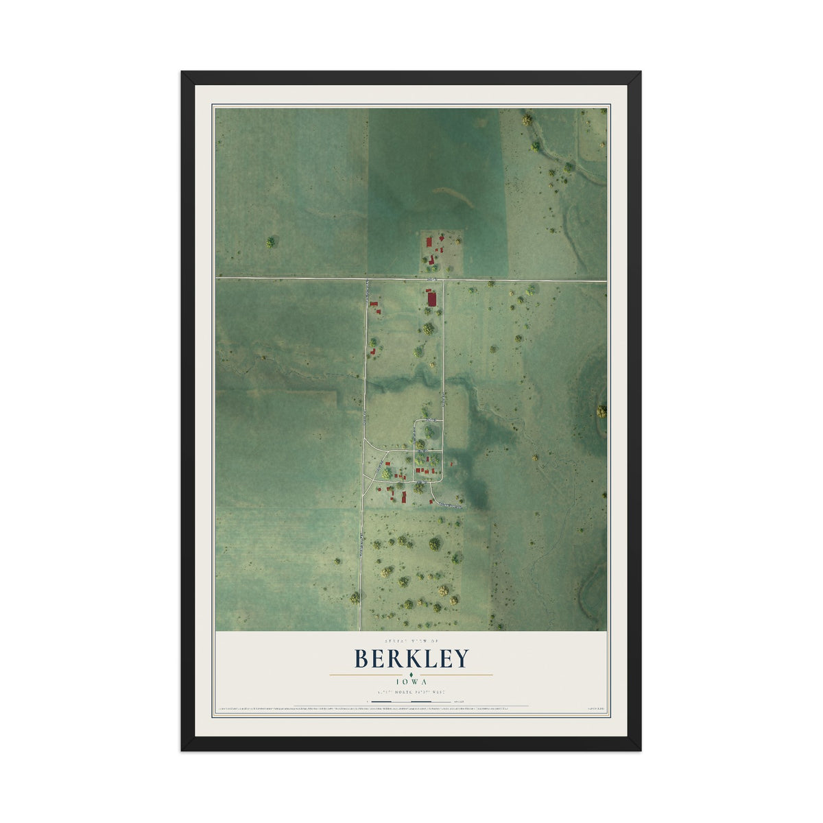 Map of Berkley, Iowa, 12 x 18 inch print in a black wood frame
