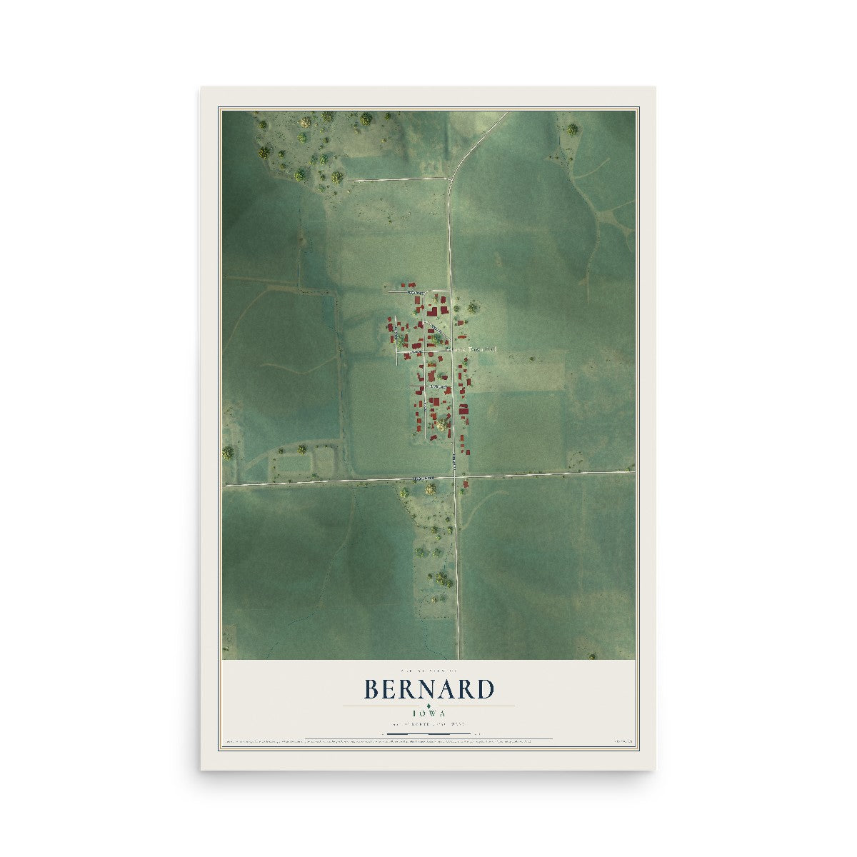 Map of Bernard, Iowa, 12 x 18 inch unframed archival matte print