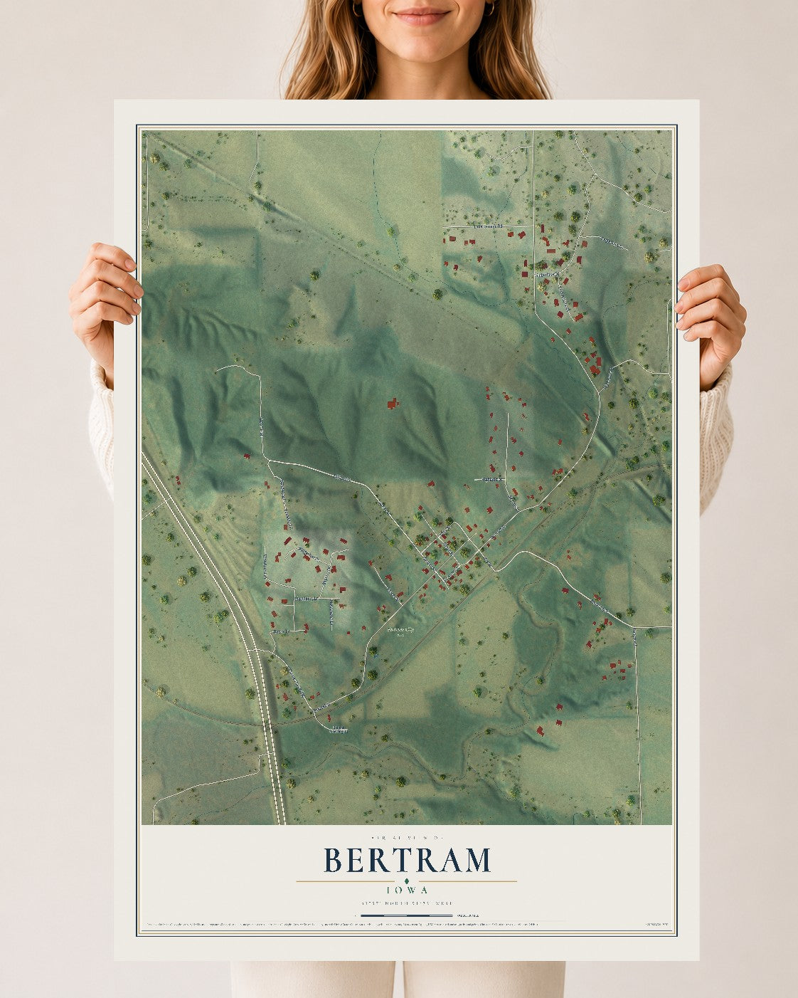 Map of Bertram, Iowa, 24 x 36 inch unframed archival matte print