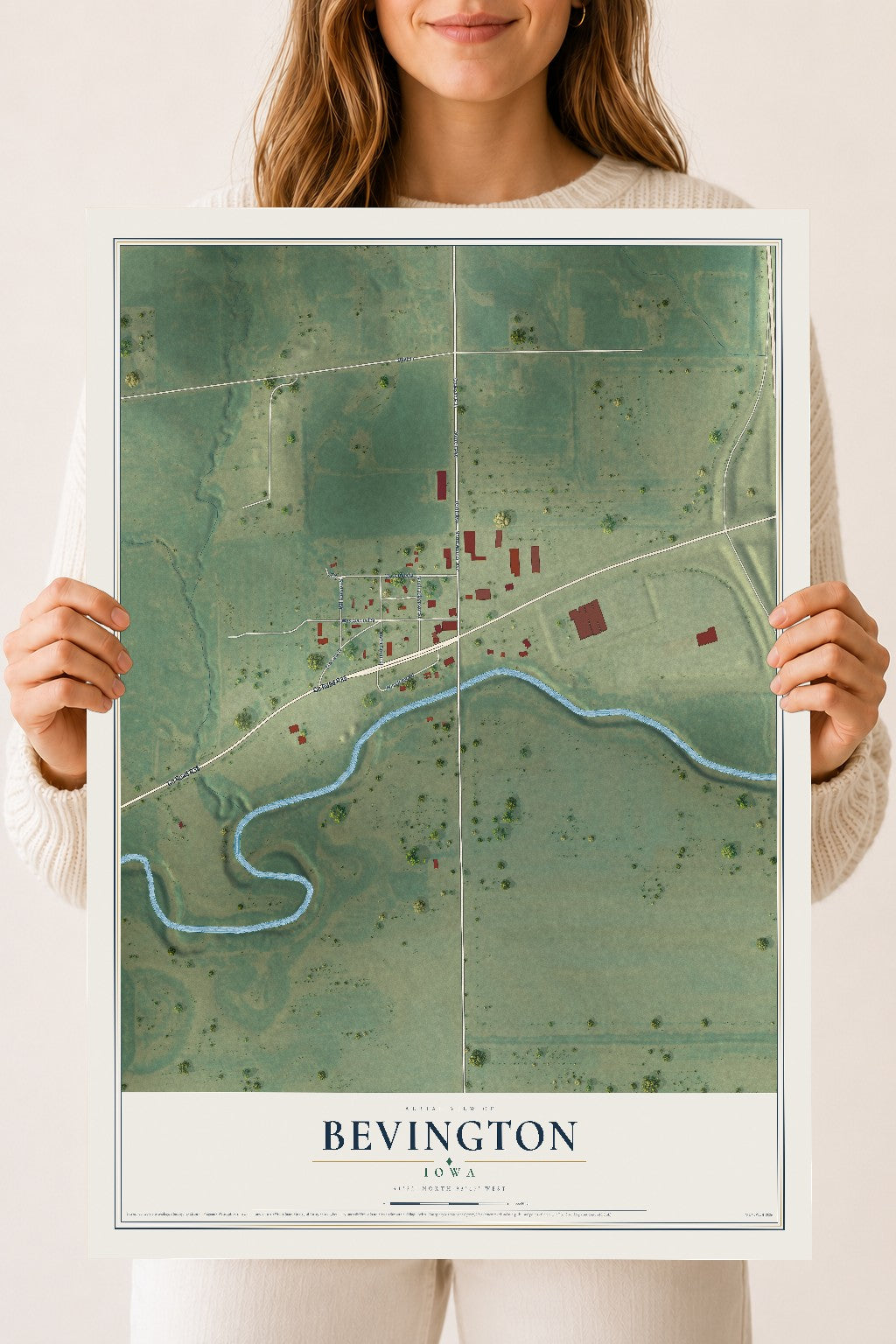 Map of Bevington, Iowa, 18 x 24 inch unframed archival matte print
