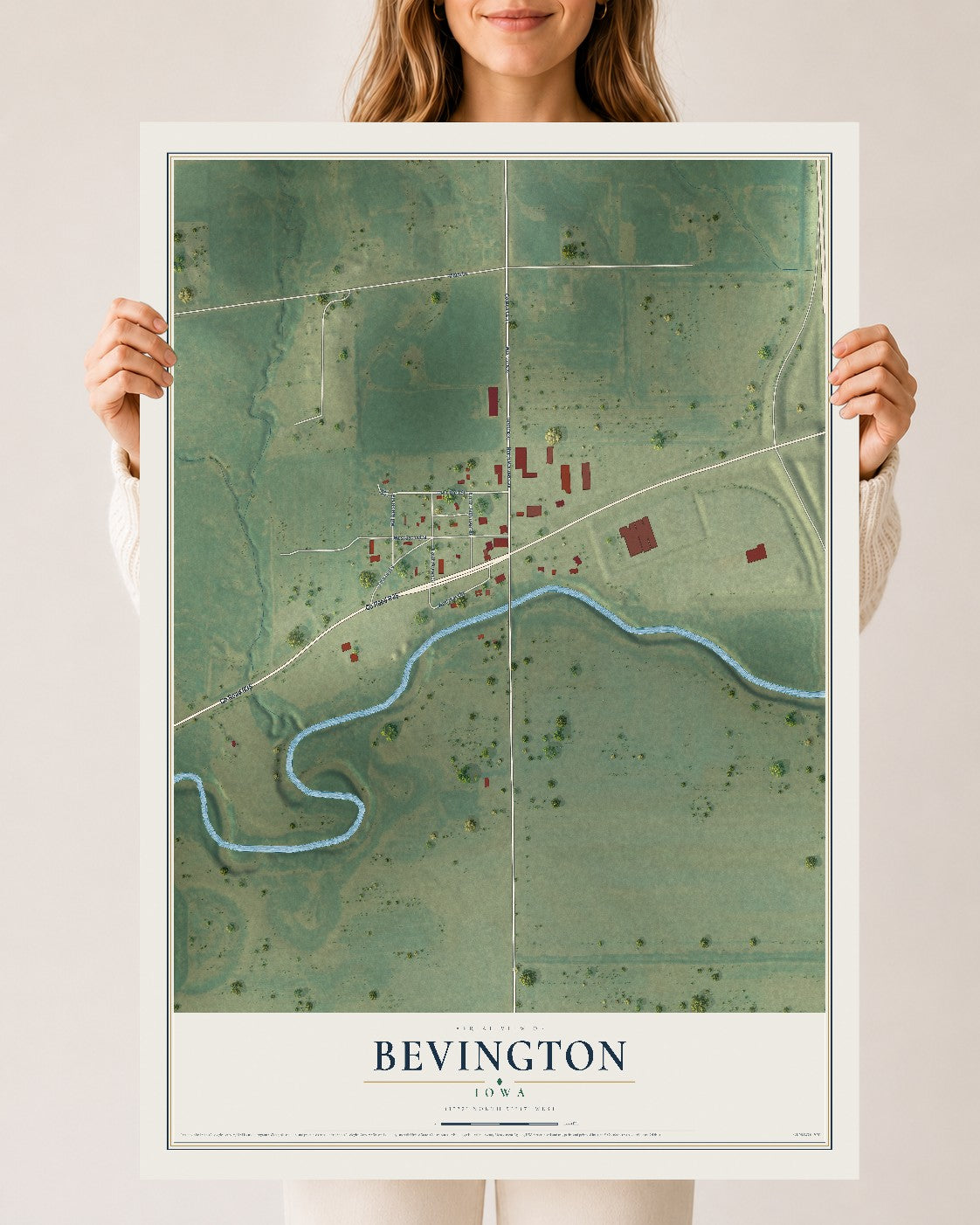 Map of Bevington, Iowa, 24 x 36 inch unframed archival matte print