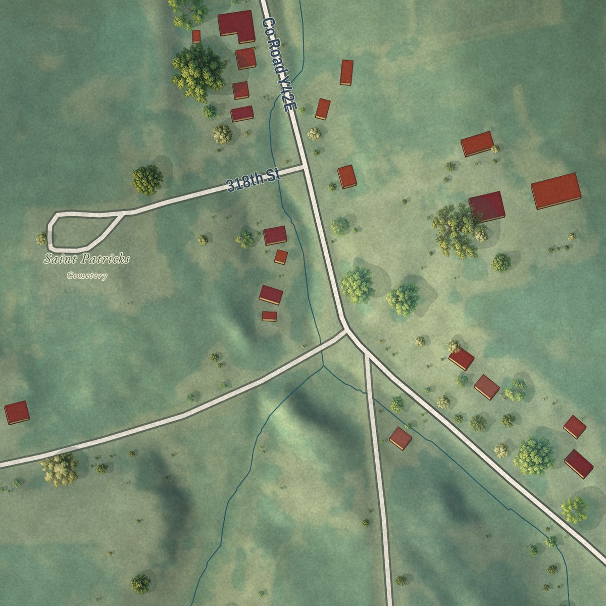 Close-up of the map of Big Rock, Iowa print showing street and building detail