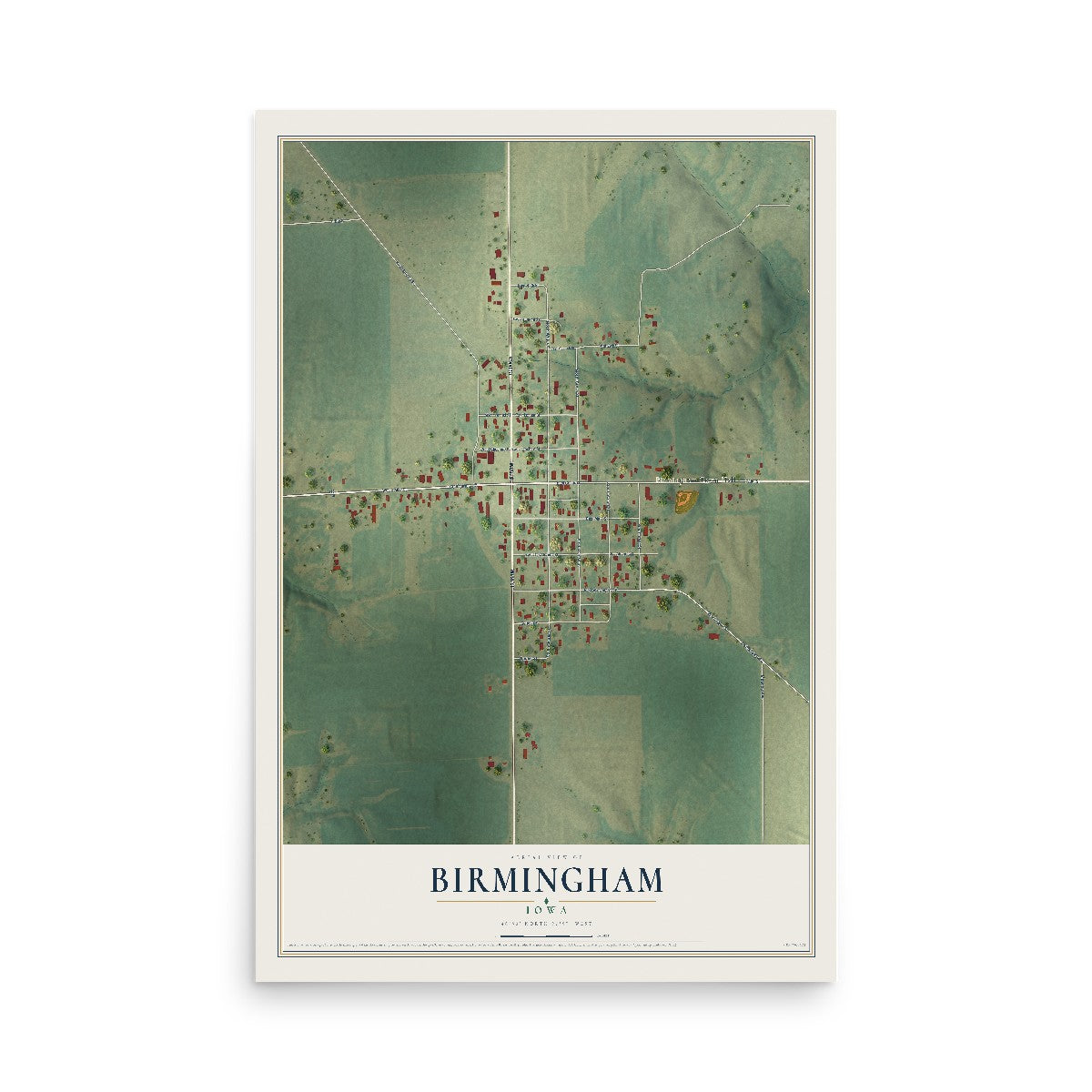 Map of Birmingham, Iowa, 12 x 18 inch unframed archival matte print