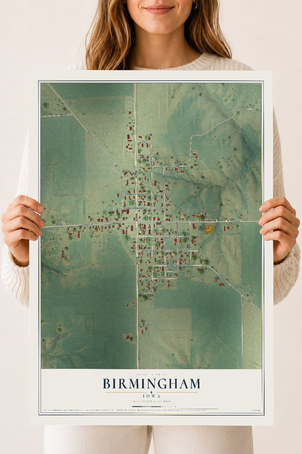Map of Birmingham, Iowa, 18 x 24 inch unframed archival matte print