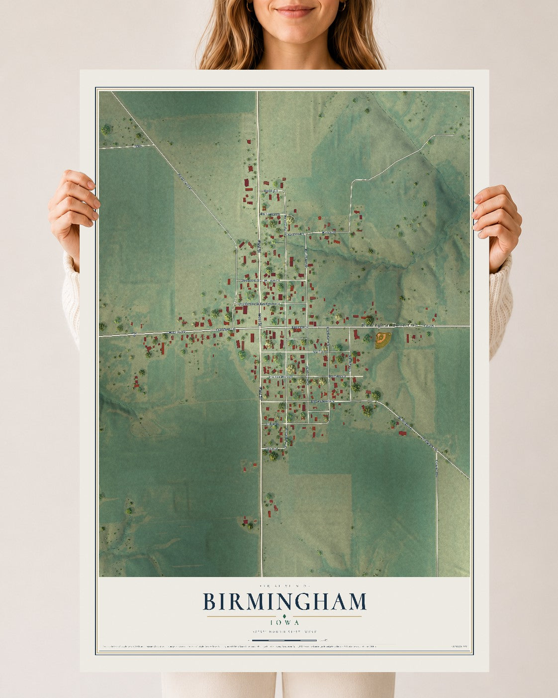 Map of Birmingham, Iowa, 24 x 36 inch unframed archival matte print