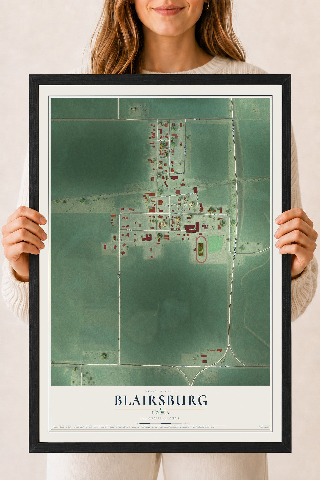 Map of Blairsburg, Iowa, 18 x 24 inch print in a black wood frame