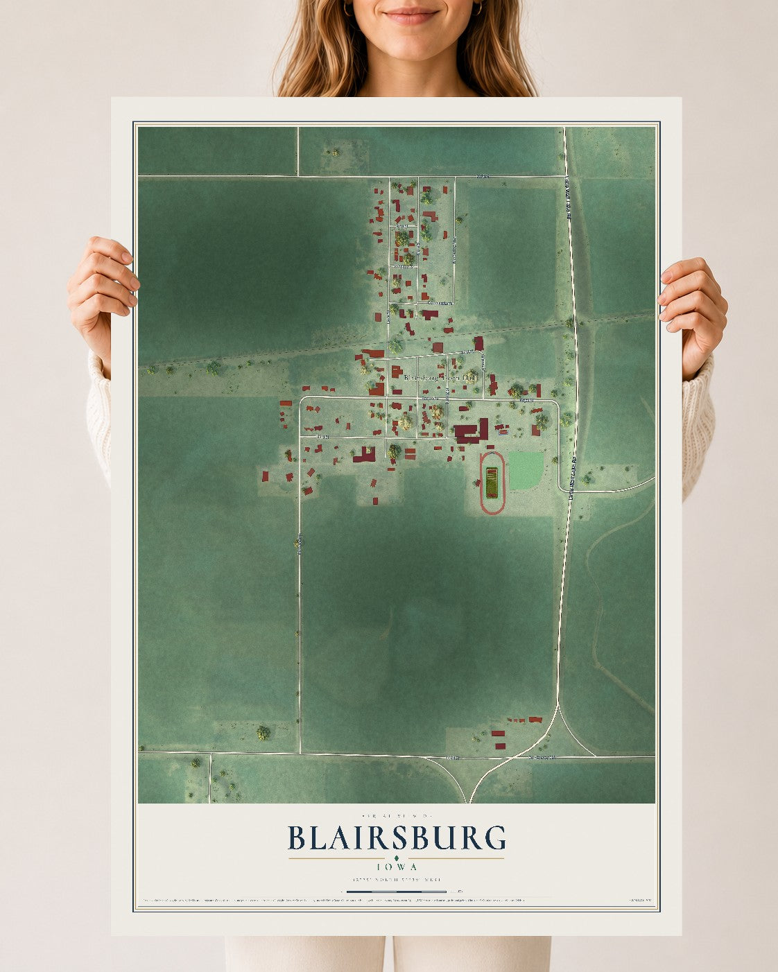 Map of Blairsburg, Iowa, 24 x 36 inch unframed archival matte print