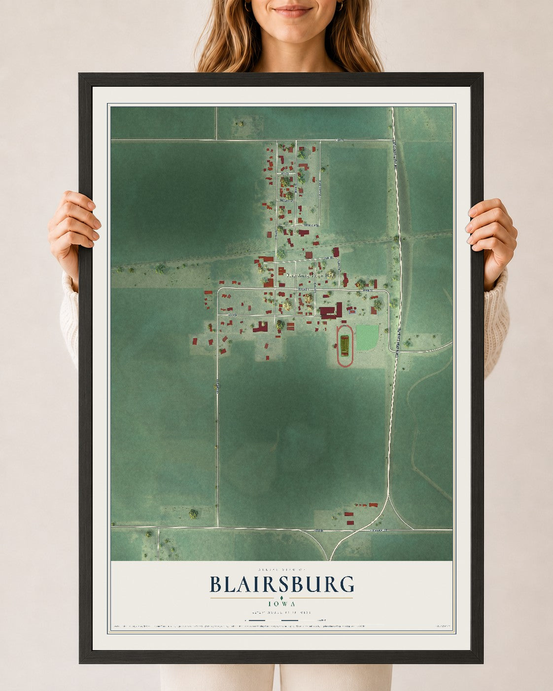 Map of Blairsburg, Iowa, 24 x 36 inch print in a black wood frame