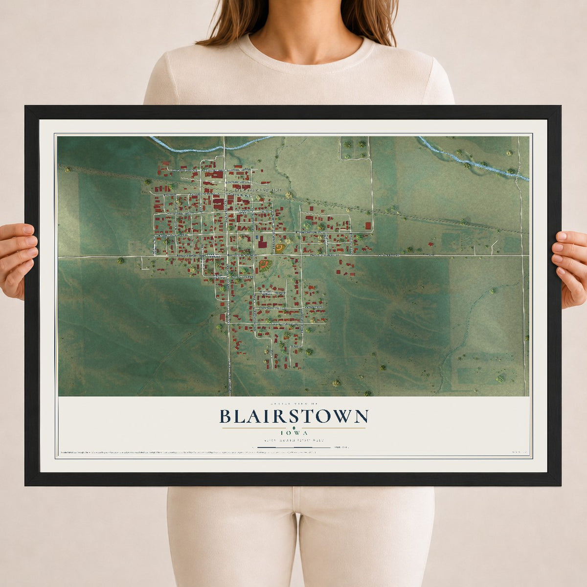 Map of Blairstown, Iowa, 18 x 24 inch print in a black wood frame
