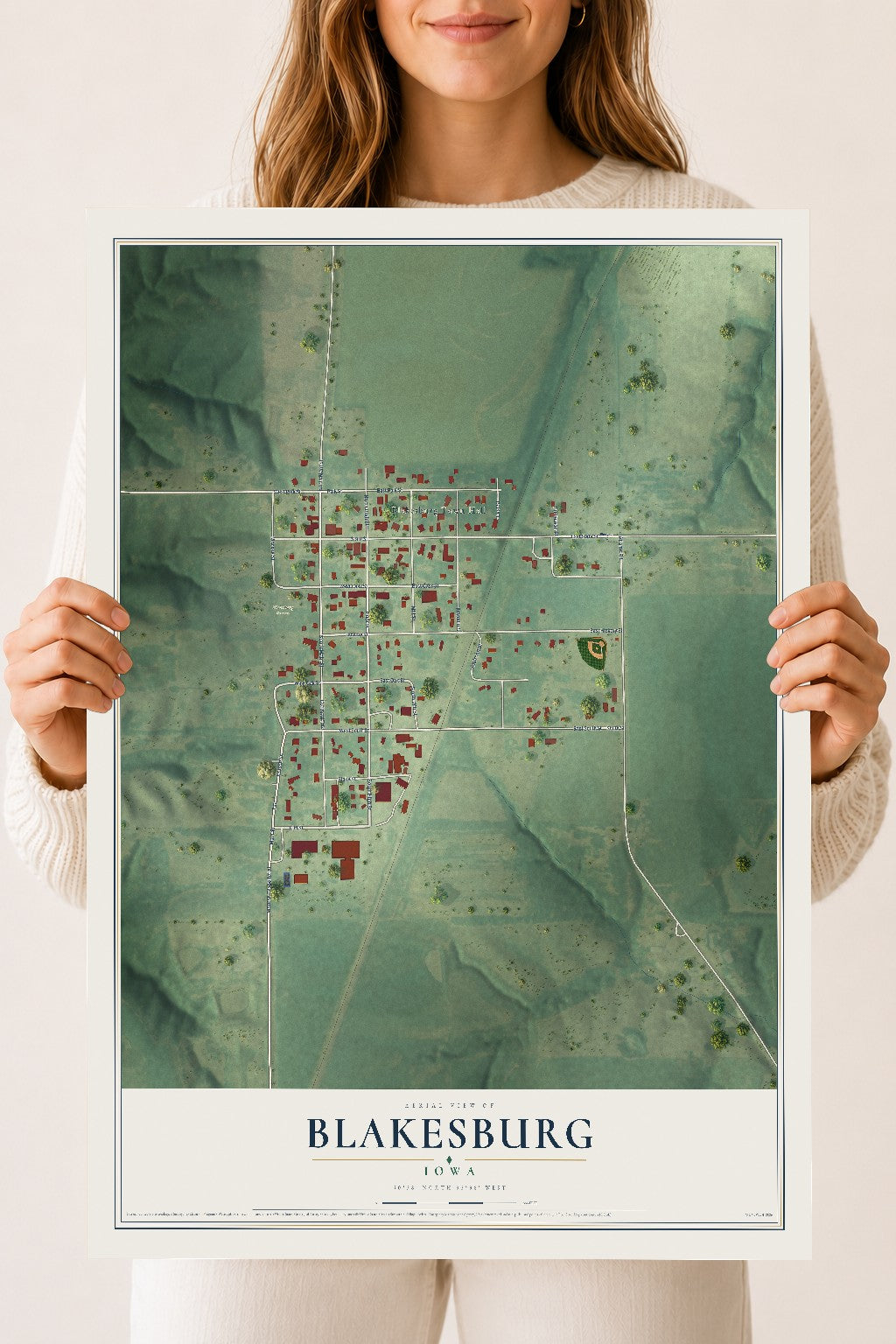 Map of Blakesburg, Iowa, 18 x 24 inch unframed archival matte print