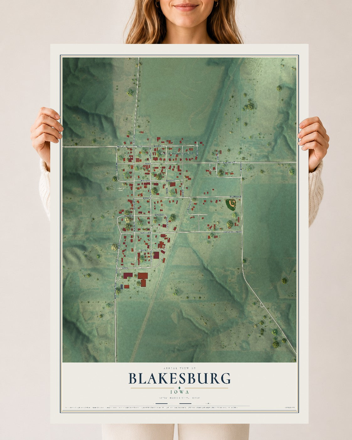 Map of Blakesburg, Iowa, 24 x 36 inch unframed archival matte print