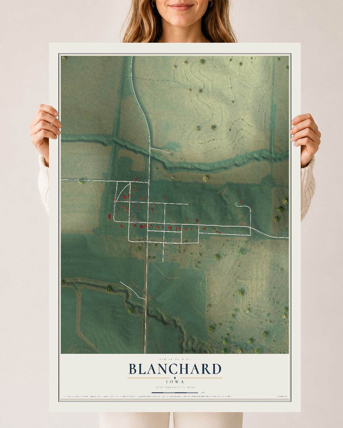 Map of Blanchard, Iowa, 24 x 36 inch unframed archival matte print