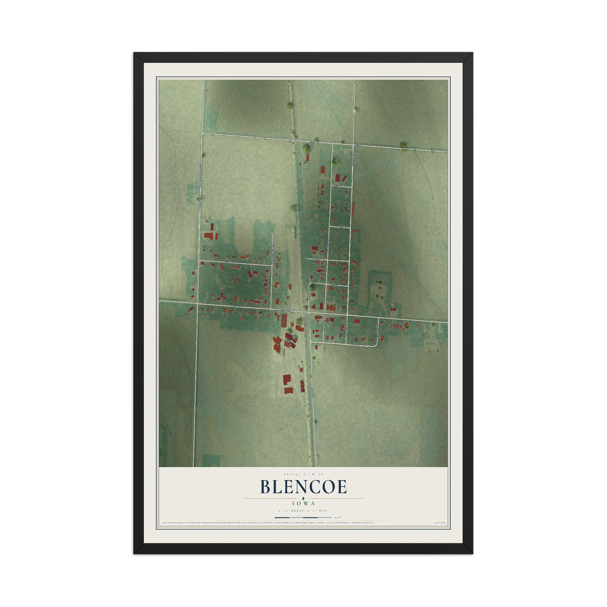 Map of Blencoe, Iowa, 12 x 18 inch print in a black wood frame