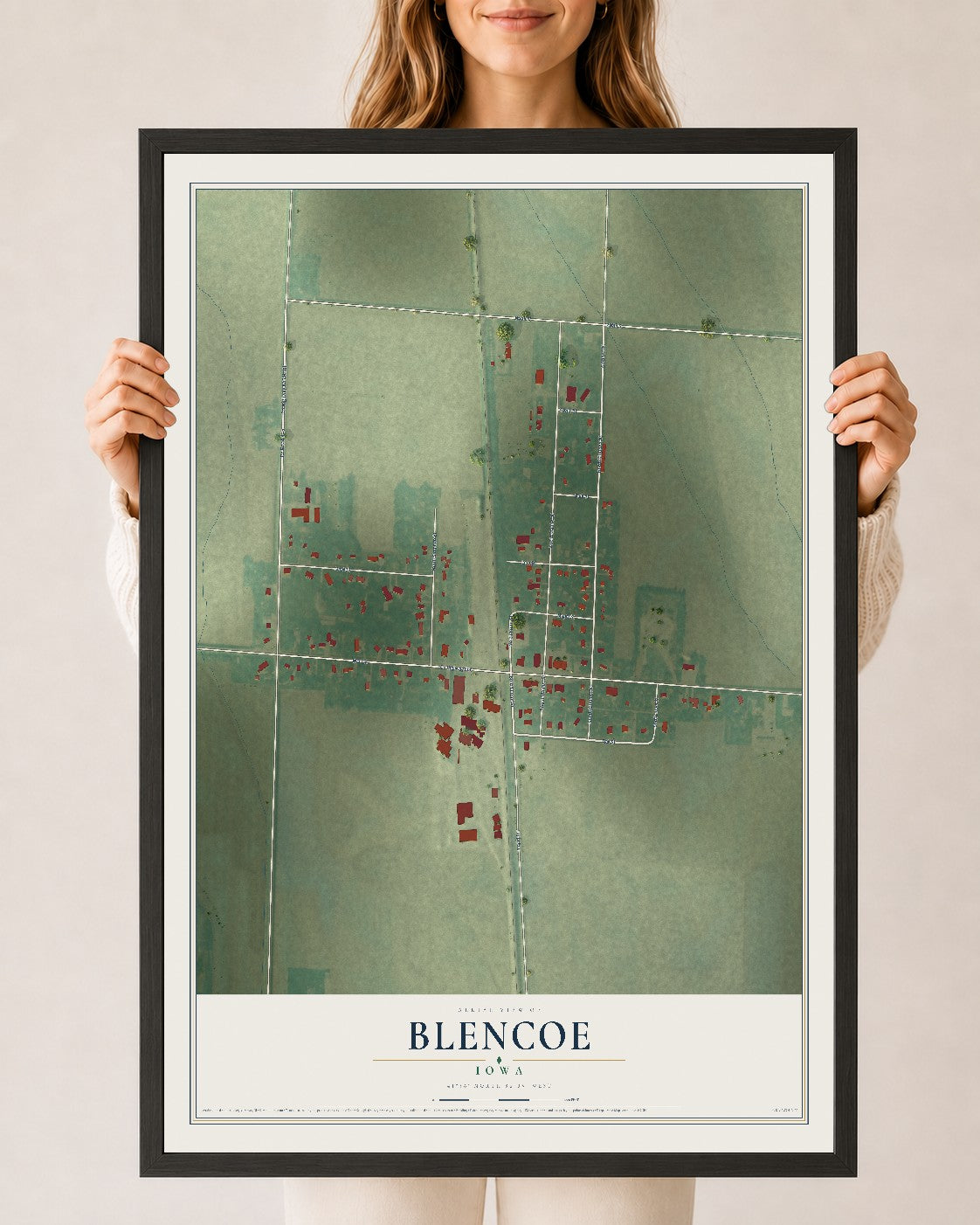 Map of Blencoe, Iowa, 24 x 36 inch print in a black wood frame