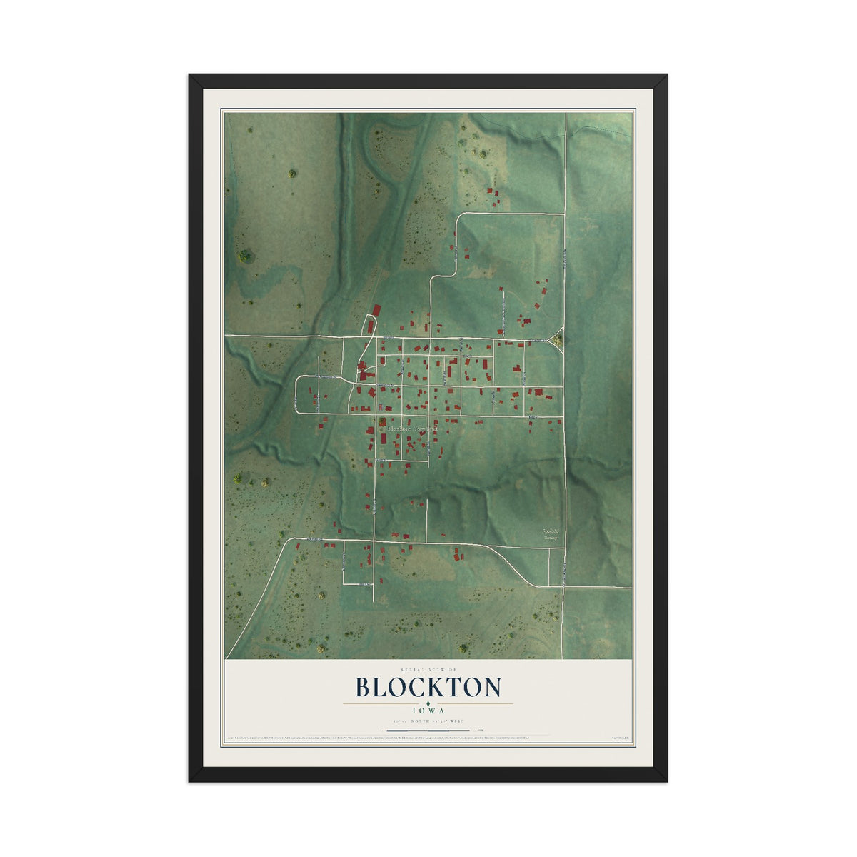 Map of Blockton, Iowa, 12 x 18 inch print in a black wood frame
