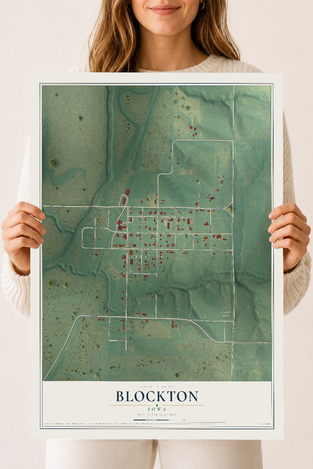 Map of Blockton, Iowa, 18 x 24 inch unframed archival matte print
