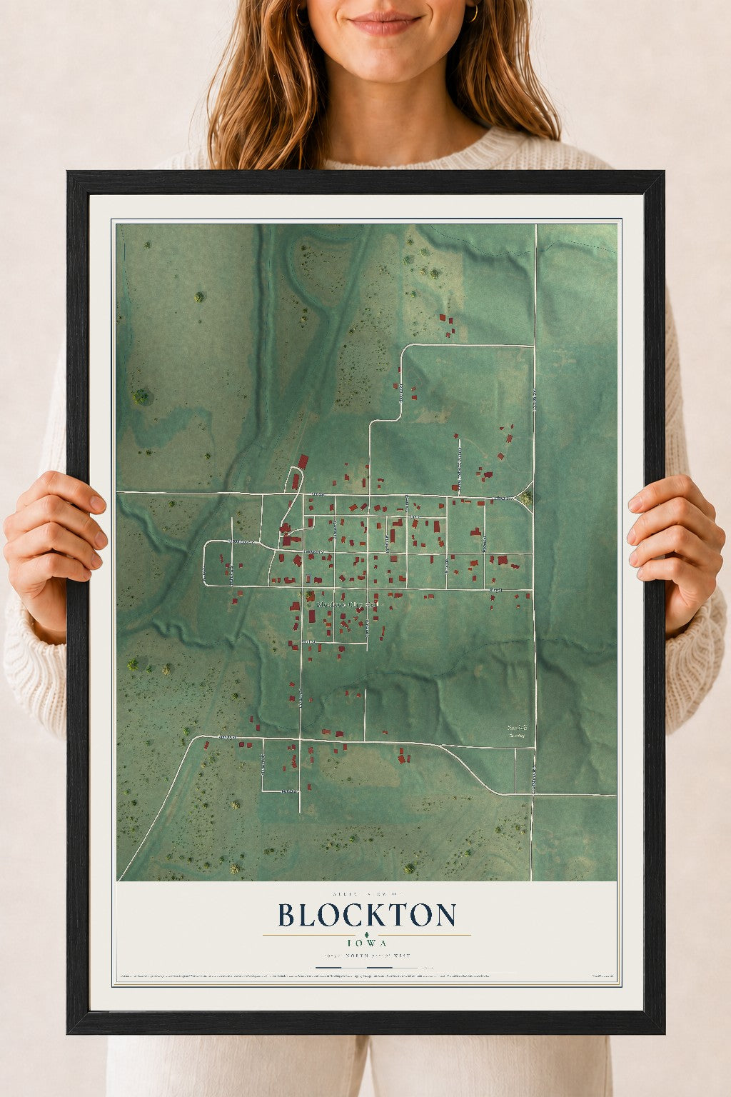 Map of Blockton, Iowa, 18 x 24 inch print in a black wood frame