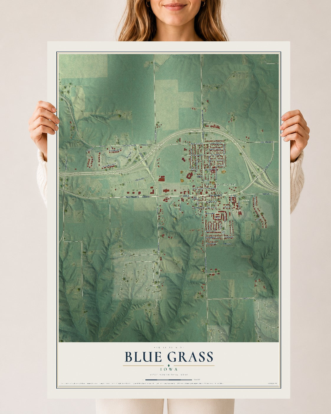 Map of Blue Grass, Iowa, 24 x 36 inch unframed archival matte print