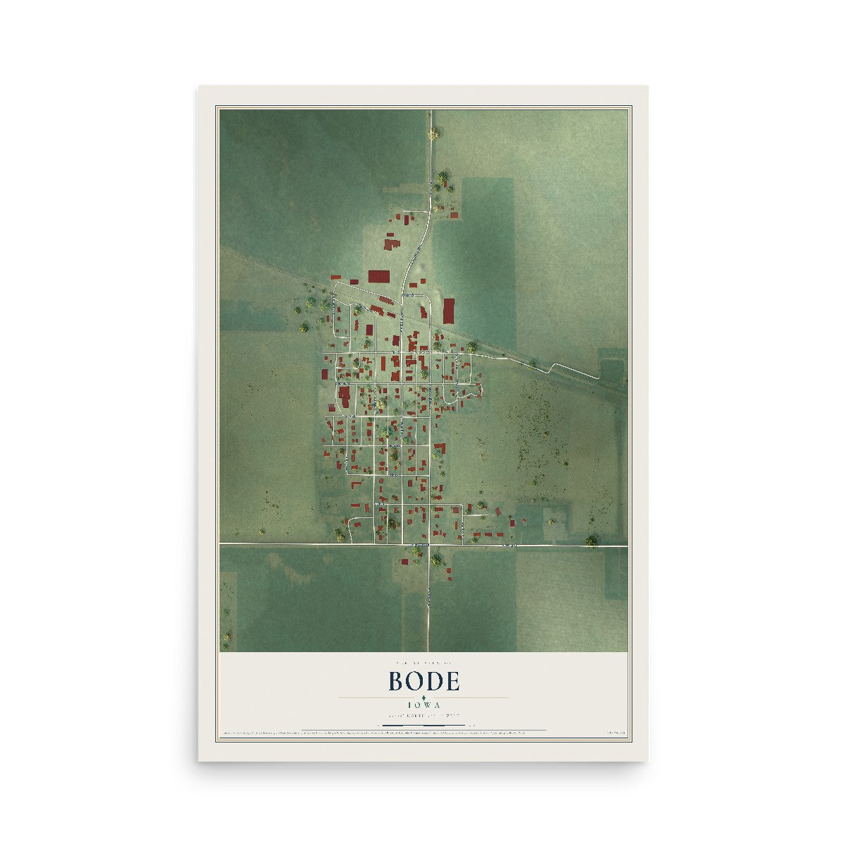 Map of Bode, Iowa, 12 x 18 inch unframed archival matte print