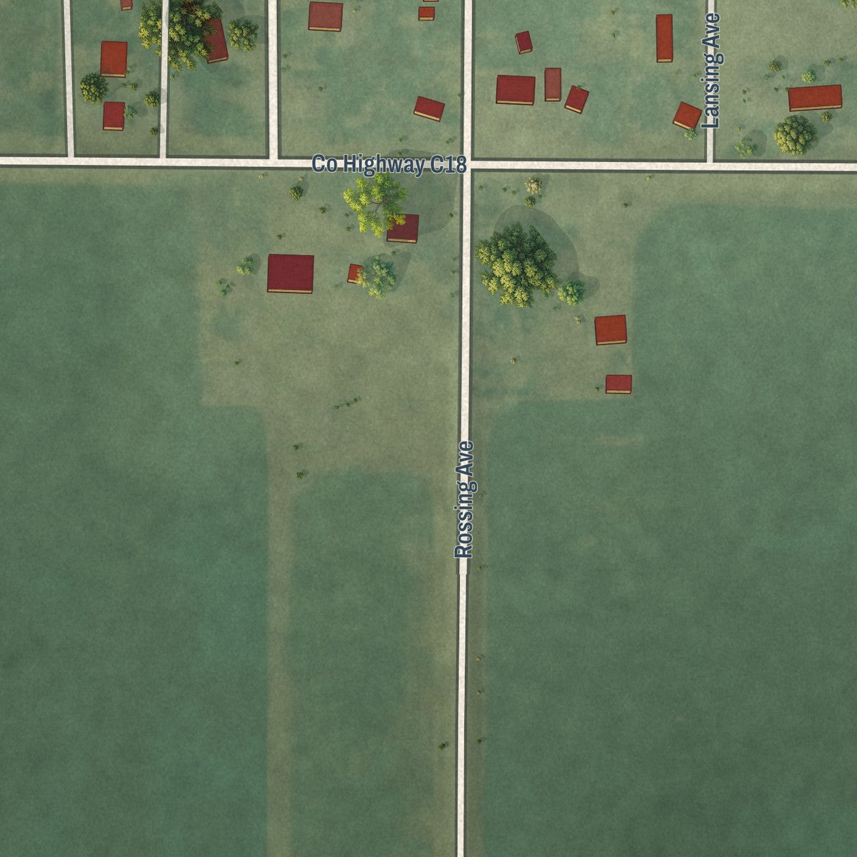 Second close-up of the map of Bode, Iowa print showing more streets and buildings