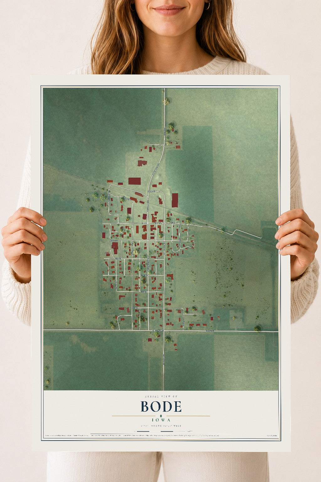 Map of Bode, Iowa, 18 x 24 inch unframed archival matte print