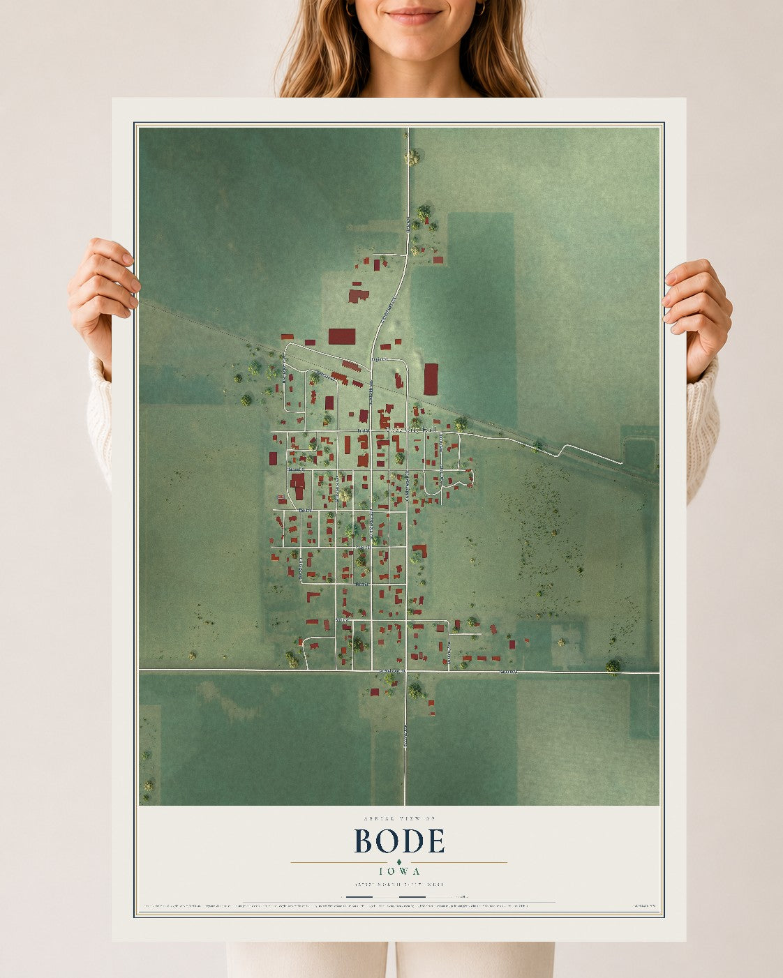Map of Bode, Iowa, 24 x 36 inch unframed archival matte print