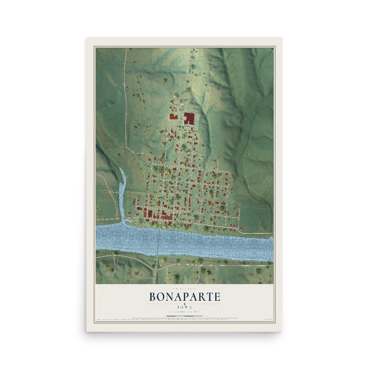 Map of Bonaparte, Iowa, 12 x 18 inch unframed archival matte print