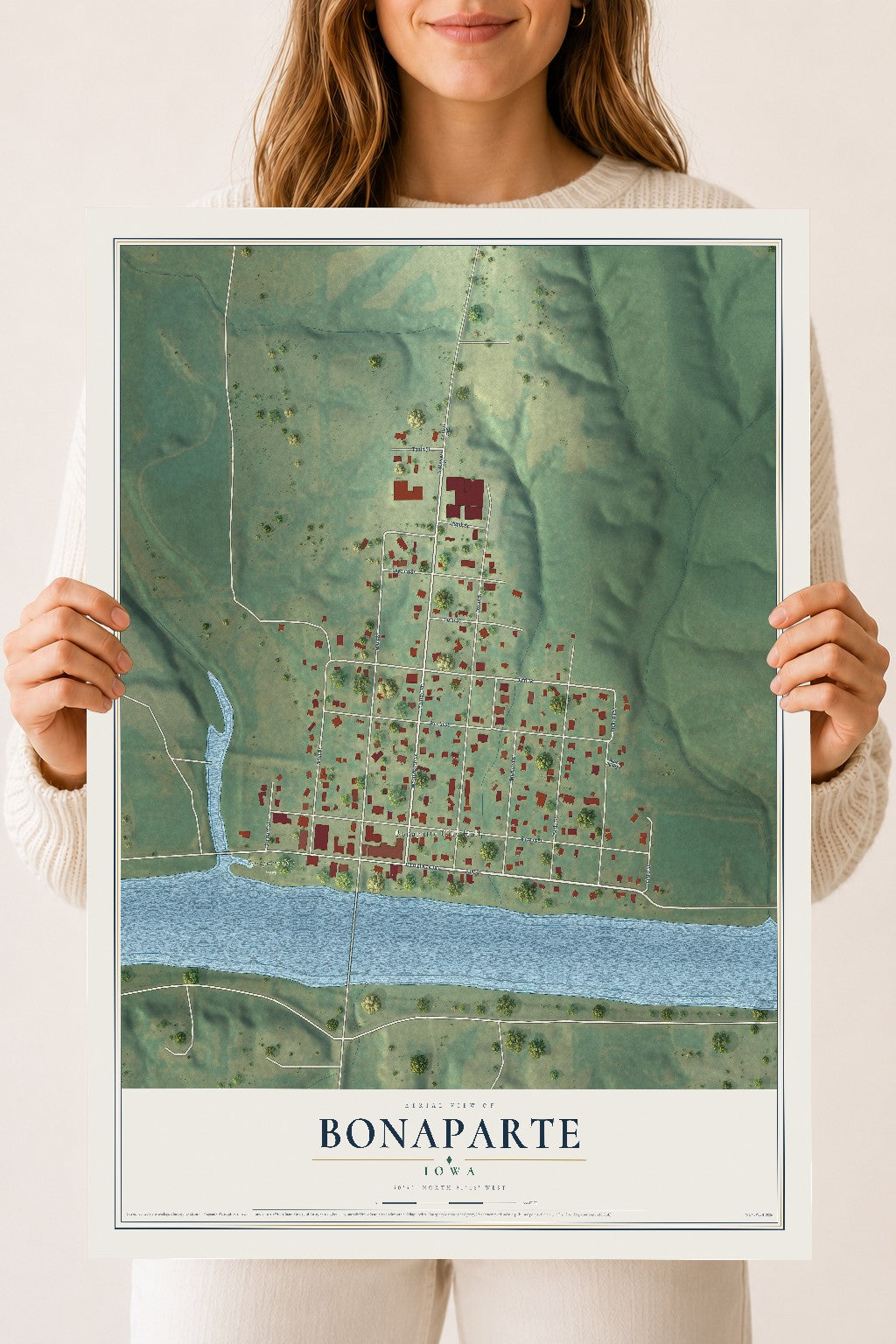 Map of Bonaparte, Iowa, 18 x 24 inch unframed archival matte print