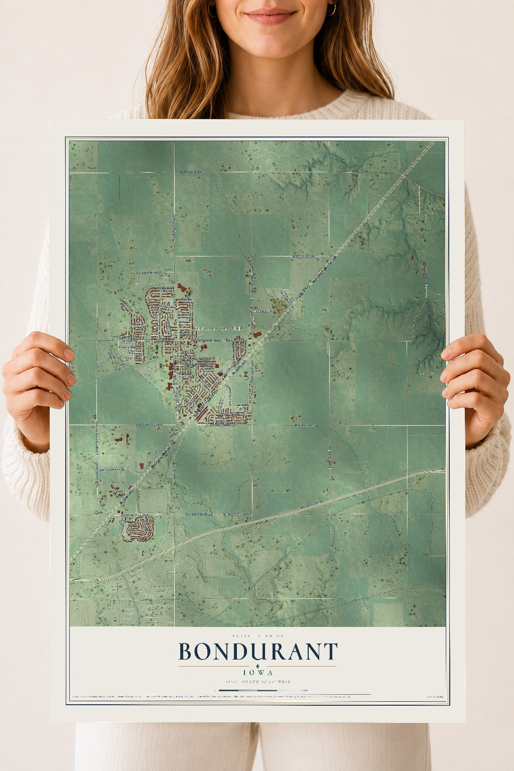 Map of Bondurant, Iowa, 18 x 24 inch unframed archival matte print