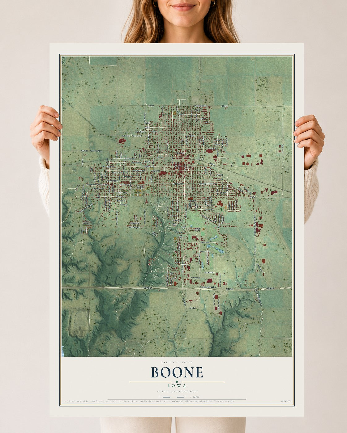 Map of Boone, Iowa, 24 x 36 inch unframed archival matte print