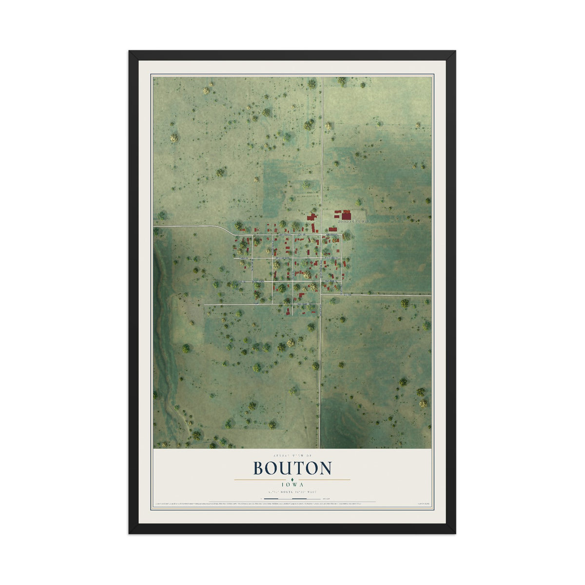 Map of Bouton, Iowa, 12 x 18 inch print in a black wood frame
