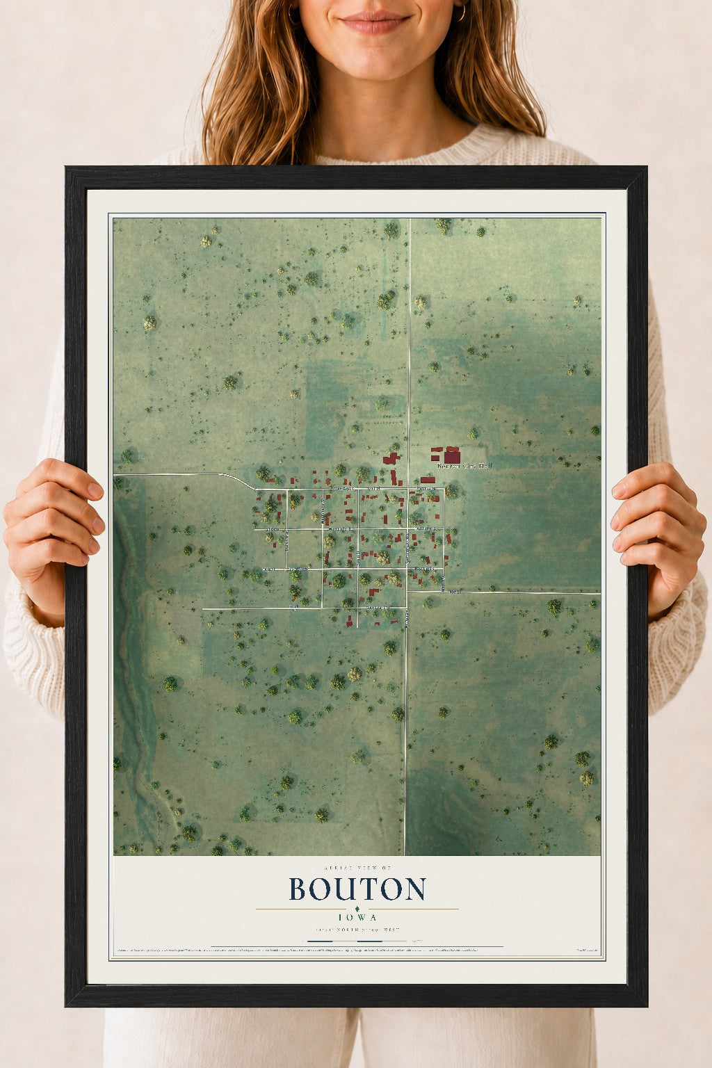 Map of Bouton, Iowa, 18 x 24 inch print in a black wood frame