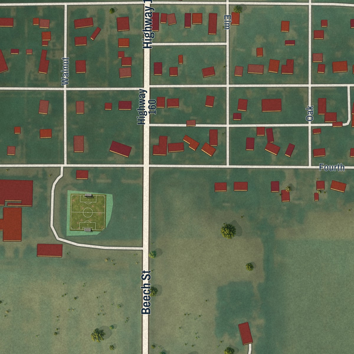 Close-up of the map of Boxholm, Iowa print showing street and building detail