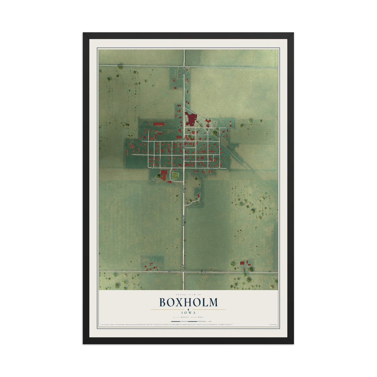 Map of Boxholm, Iowa, 12 x 18 inch print in a black wood frame
