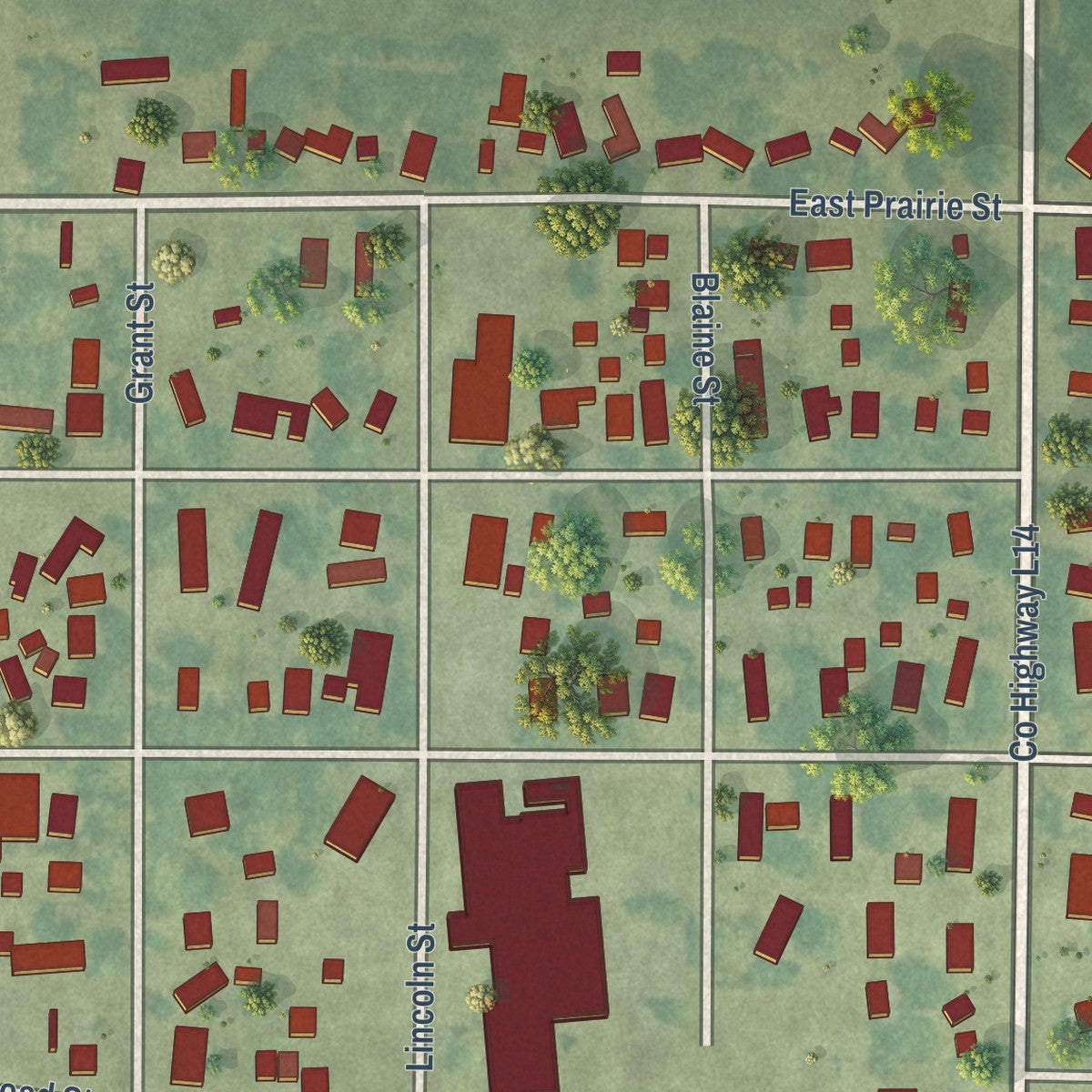 Close-up of the map of Boyden, Iowa print showing street and building detail