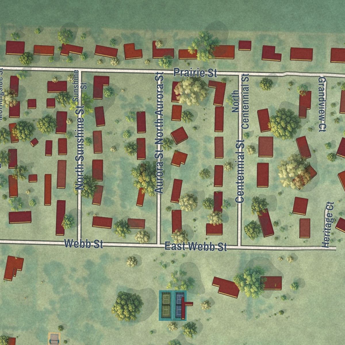 Second close-up of the map of Boyden, Iowa print showing more streets and buildings