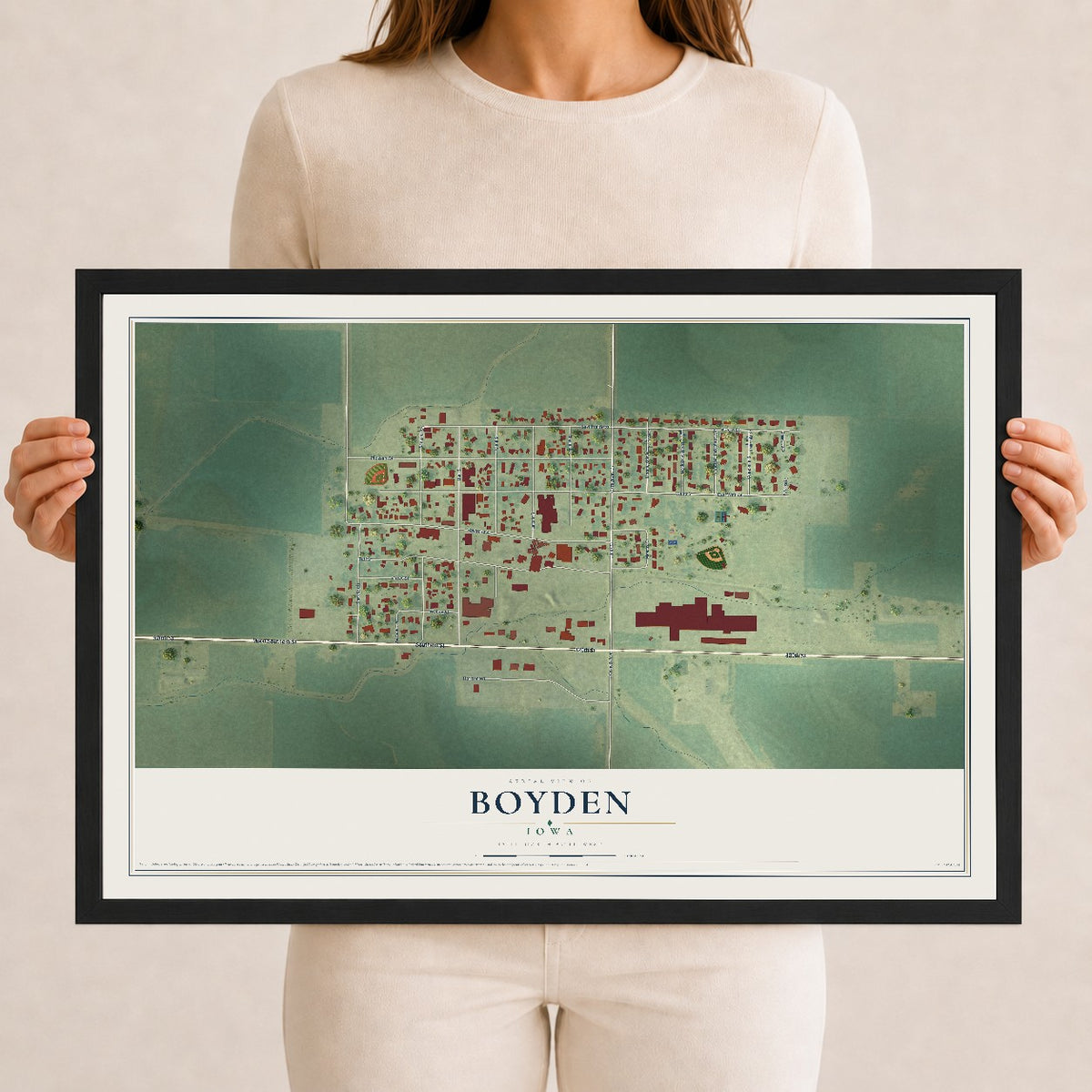 Map of Boyden, Iowa, 12 x 18 inch print in a black wood frame