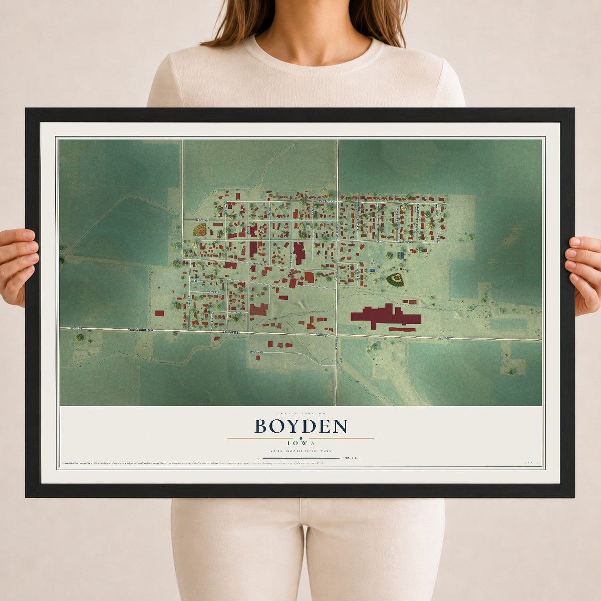 Map of Boyden, Iowa, 18 x 24 inch print in a black wood frame