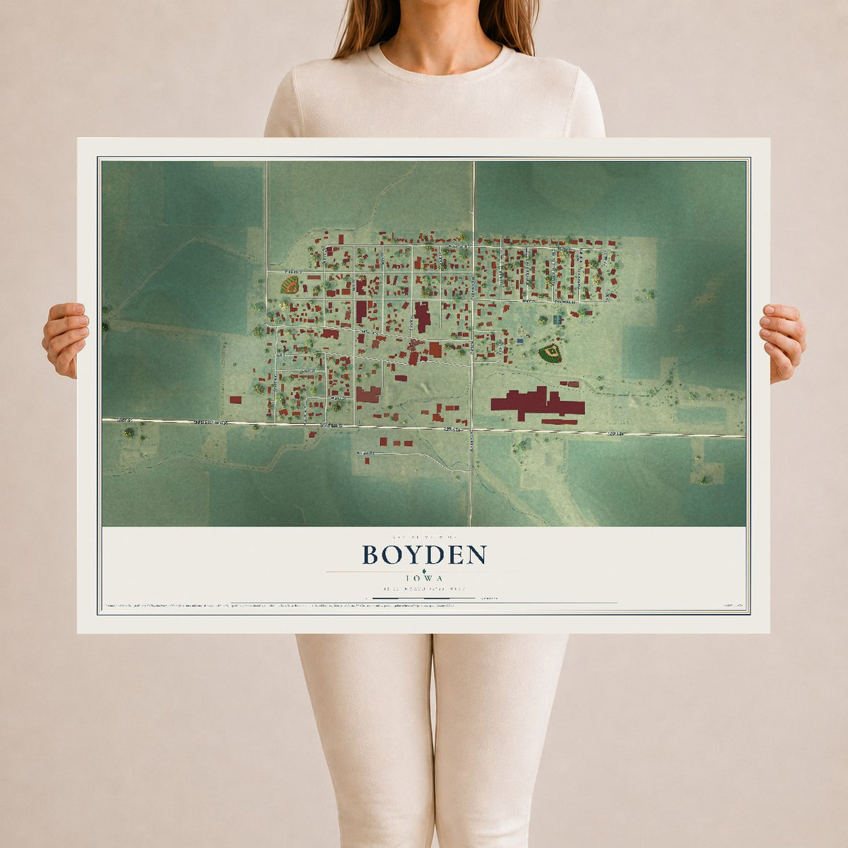 Map of Boyden, Iowa, 24 x 36 inch unframed archival matte print