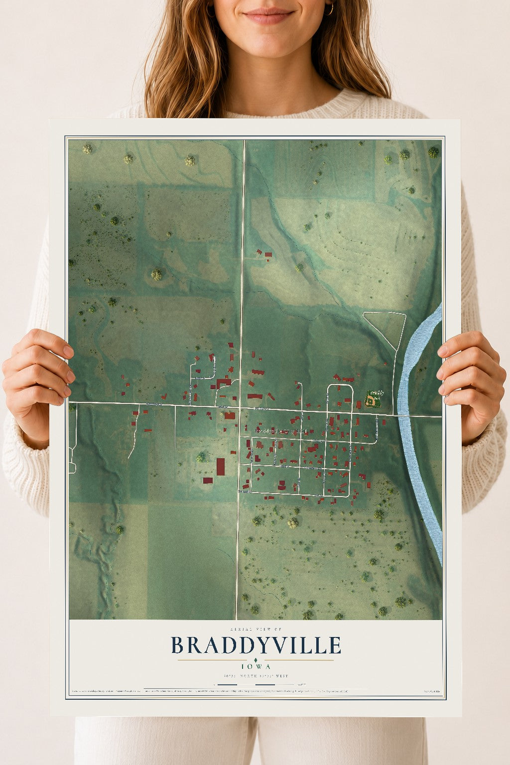 Map of Braddyville, Iowa, 18 x 24 inch unframed archival matte print