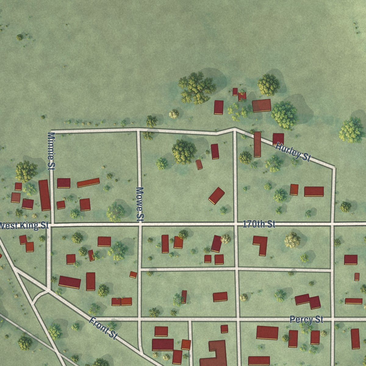 Close-up of the map of Bradgate, Iowa print showing street and building detail