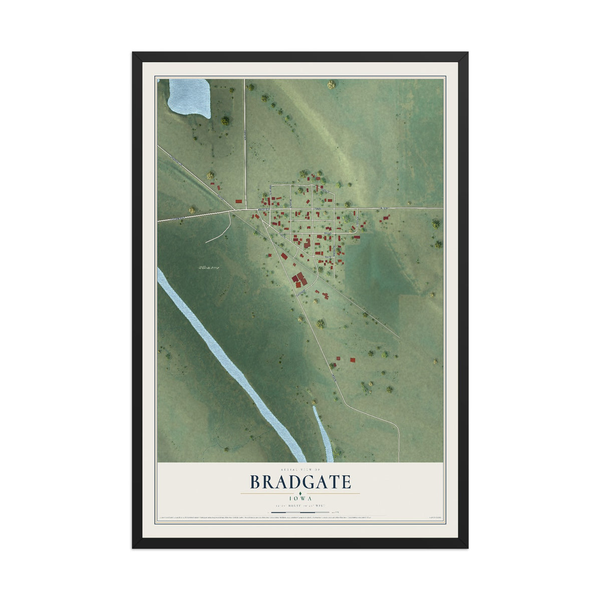 Map of Bradgate, Iowa, 12 x 18 inch print in a black wood frame
