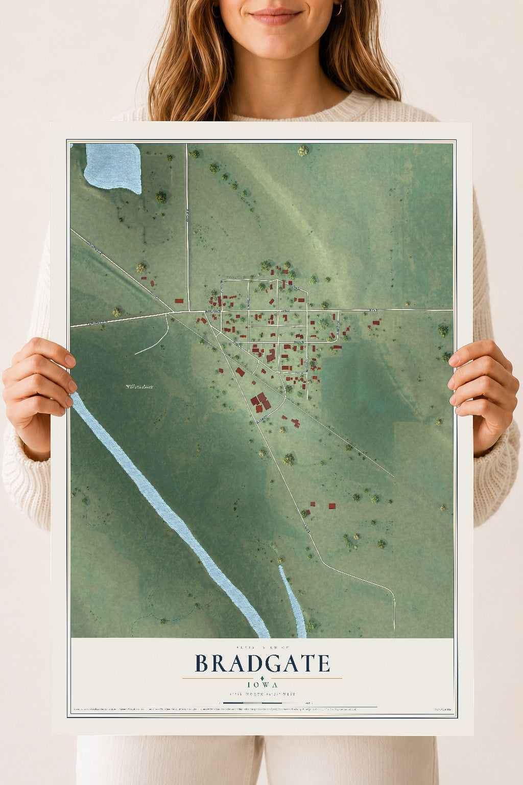 Map of Bradgate, Iowa, 18 x 24 inch unframed archival matte print