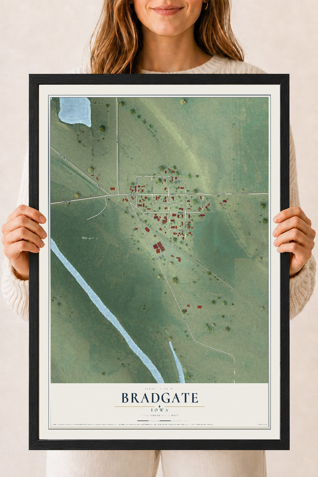 Map of Bradgate, Iowa, 18 x 24 inch print in a black wood frame