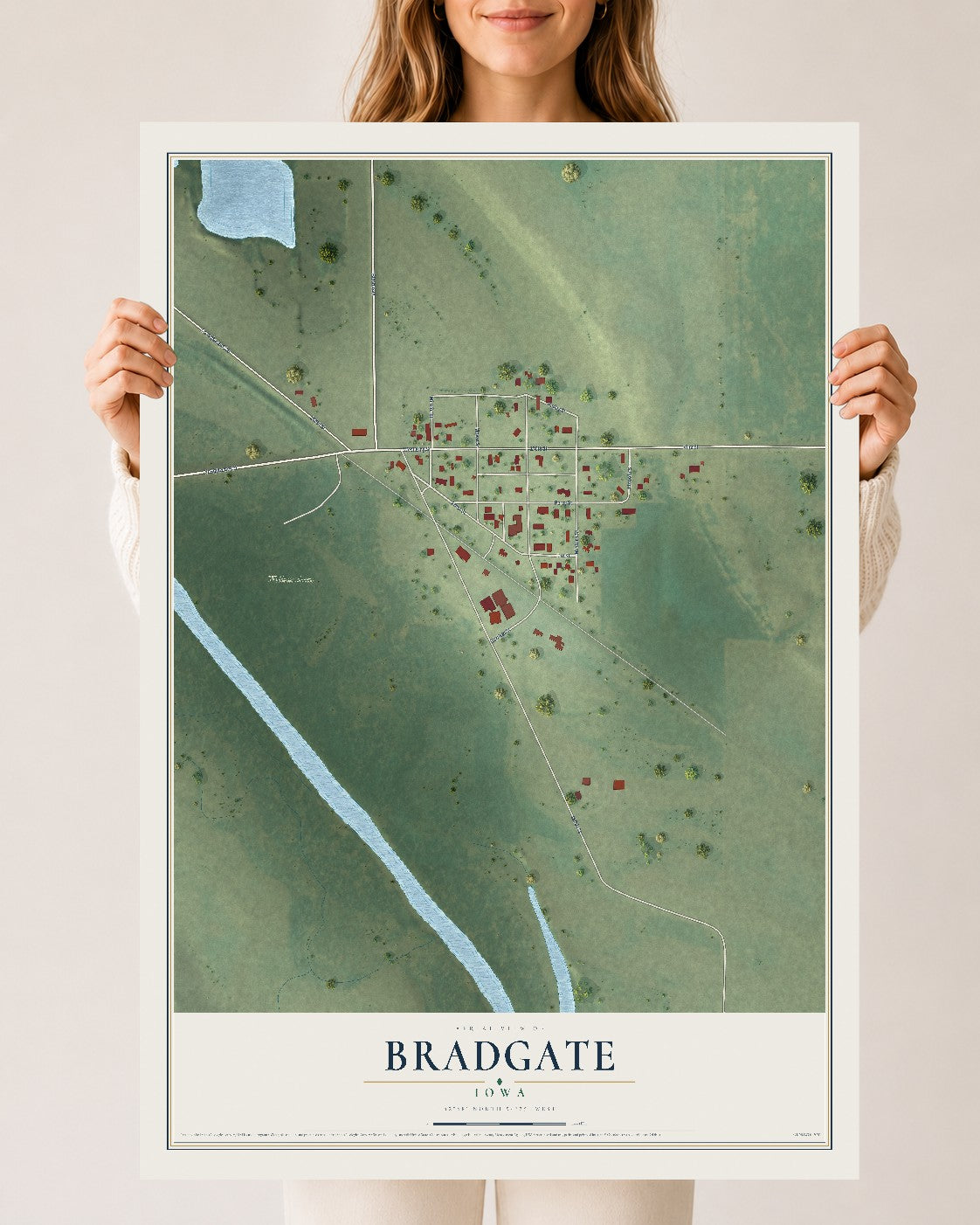 Map of Bradgate, Iowa, 24 x 36 inch unframed archival matte print