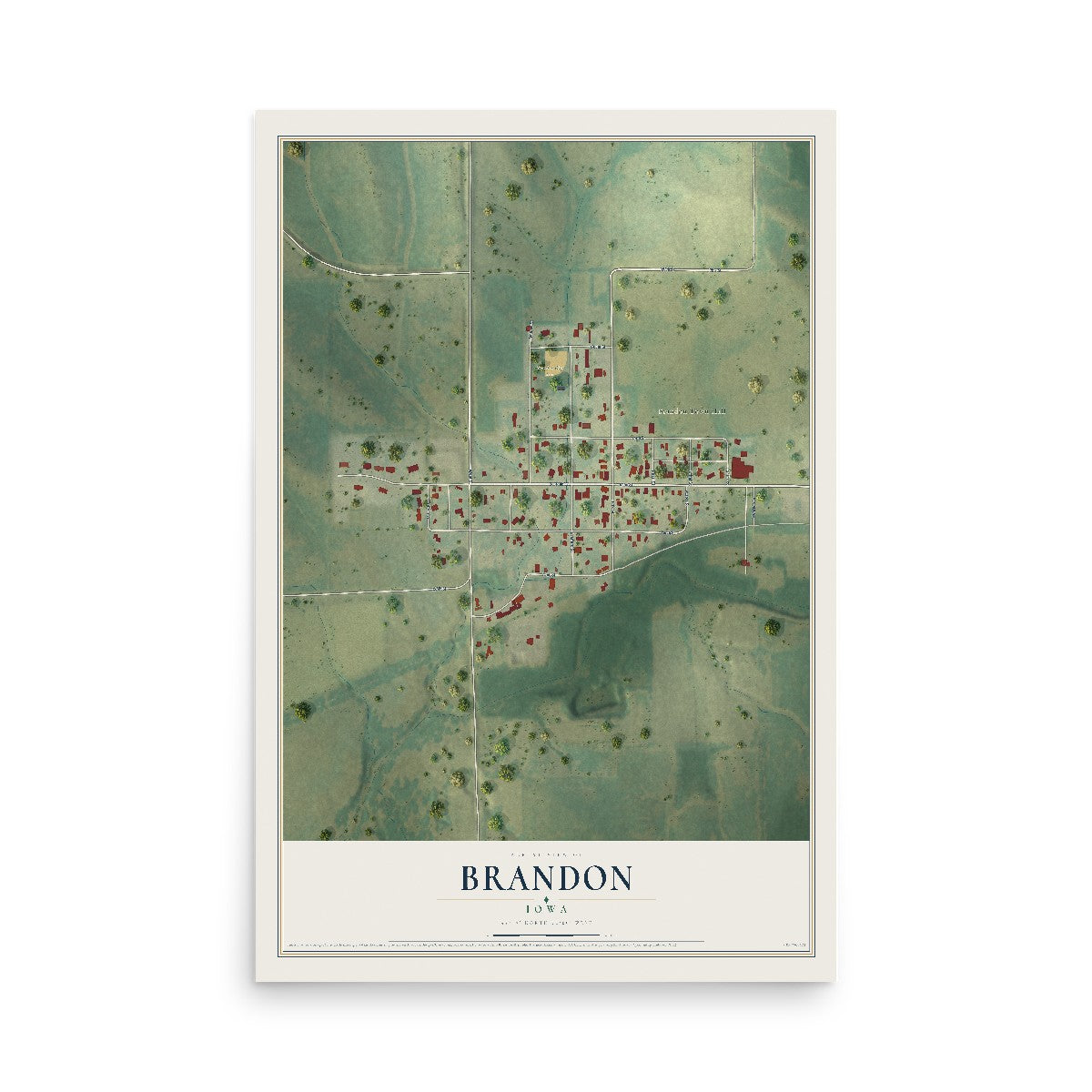 Map of Brandon, Iowa, 12 x 18 inch unframed archival matte print