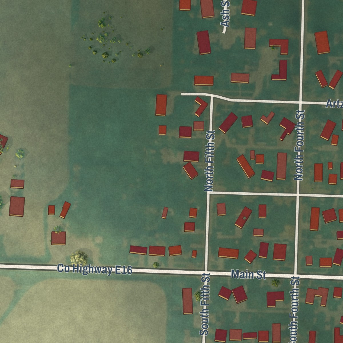 Second close-up of the map of Breda, Iowa print showing more streets and buildings